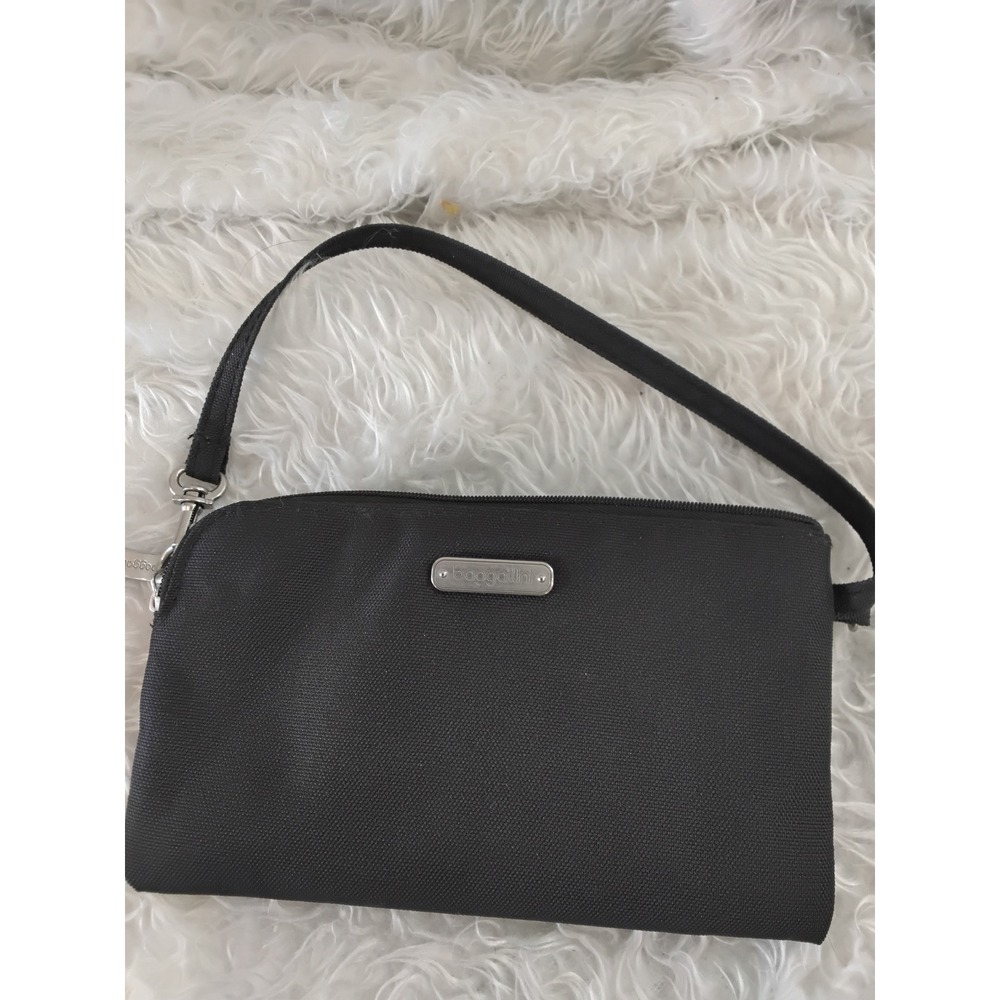 Baggallini Black Nylon RFID Blocking Wristlet Clutch Bag Travel Wallet Organizer
